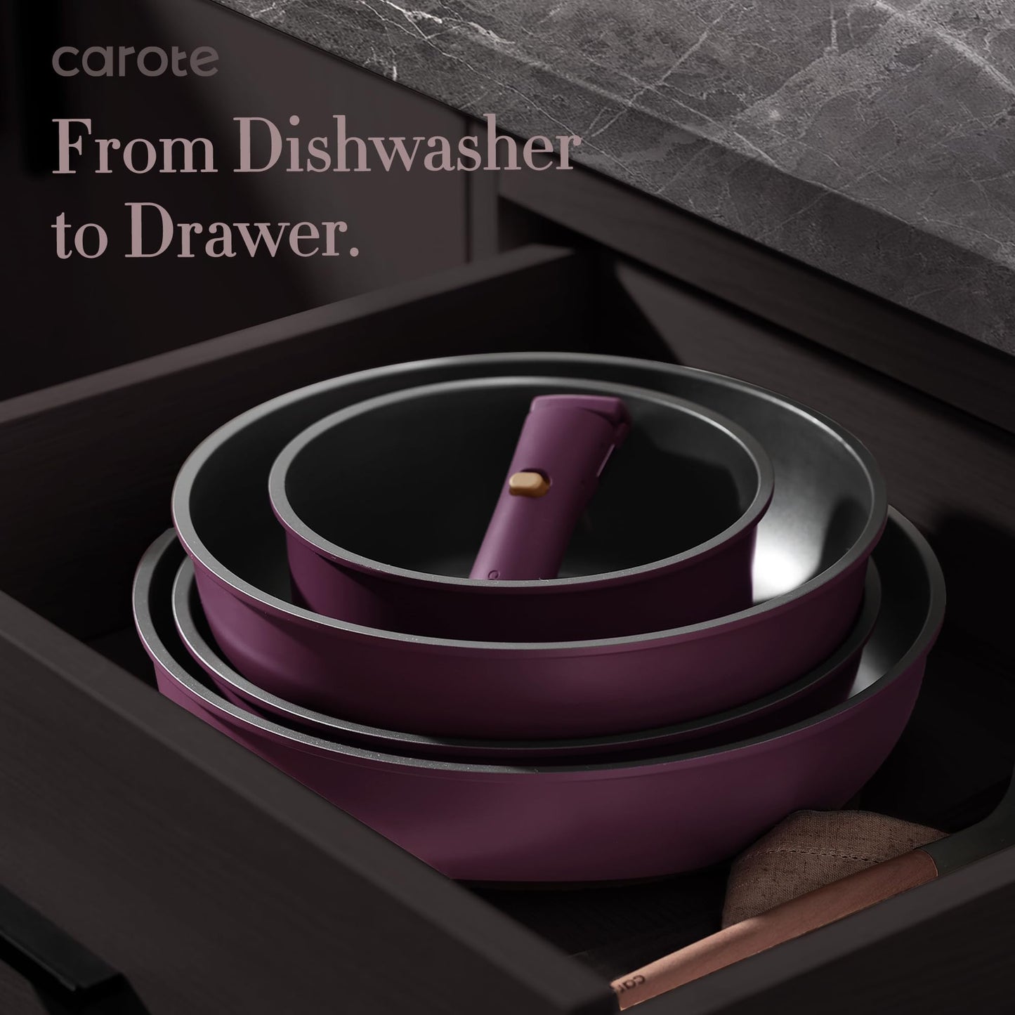 CAROTE 19pcs Pots and Pans Set, Nonstick Cookware Set Detachable Handle, Induction Kitchen Cookware Sets Non Stick with Removable Handle, RV Cookware Set, Gold and Purple