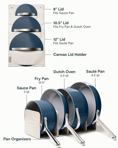 Caraway Non-stick Ceramic Cookware Set (12 Piece) Pots, Pans, Lids and Kitchen Storage - PFAS & PFOA Free - Oven Safe Pan Set & Compatible with All Stovetops - Navy
