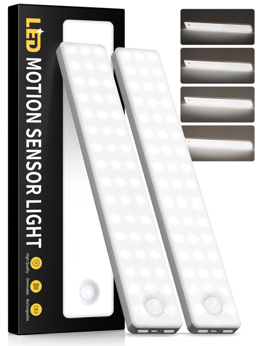 Auxoda Under Cabinet Lighting, 2 Pack Motion Sensor Light Indoor, Rechargeable Closet Lights Battery Operated, LED Lights for Bedroom, Wireless Dimmable Cabinet Lights, Motion Sensor Step Night Light