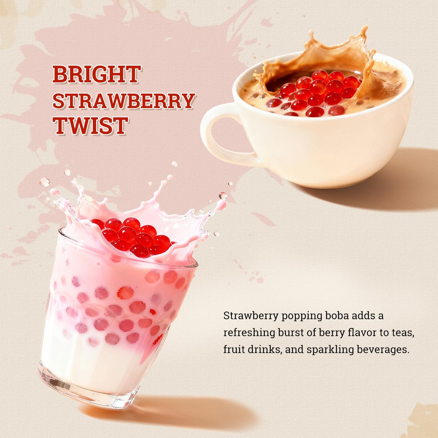 52USA Strawberry Popping Boba (500g), Popping Pearls for Bubble Tea, Beverages, Sweets, Ice Cream, Shakes, Desserts & Smoothies Topping, 1.1 Pound (Pack of 1)