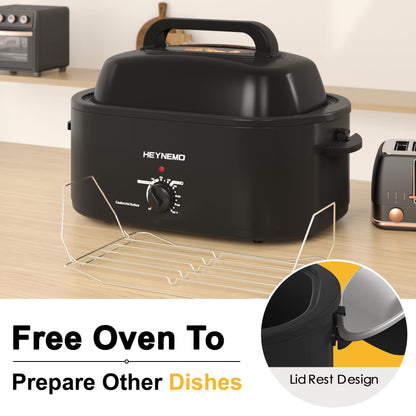 26QT Electric Roaster Oven, Electric Turkey Roaster with Viewing & Self-basting Lid, Stainless Steel Turkey Roaster Oven, Black