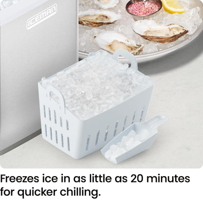 Iceman Pebble Ice Machine, Countertop Nugget Ice Maker Produces Chewable Pellet Ice in 20 Minutes, Makes 33lbs/Day, with One-Touch Cleaning Function and Ice Scoop/Basket Included – Stainless Steel