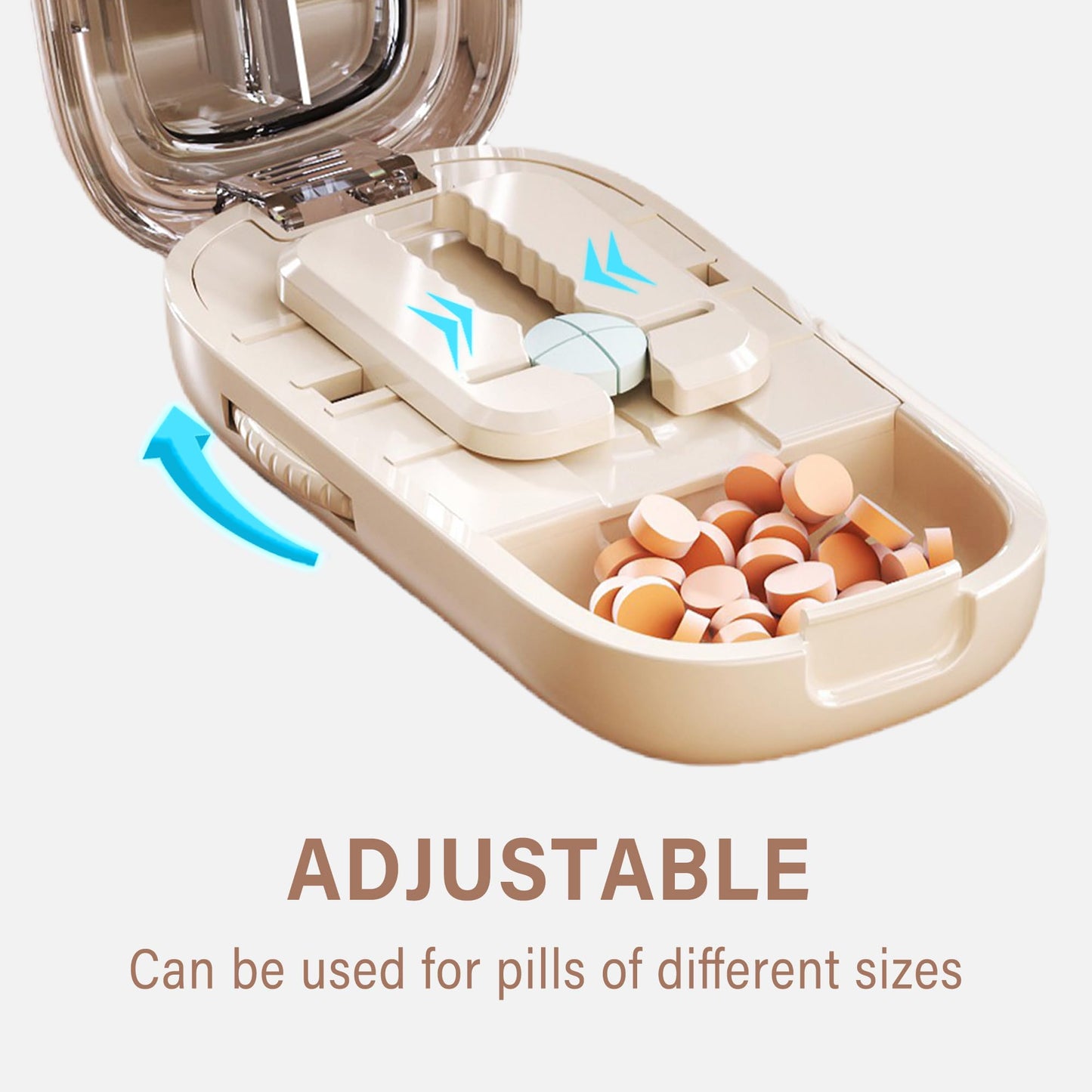 DUBSTAR Pill Cutter Splitter for Cutting Multiple Pills, 1/2 1/4 Pill Cutter Splitter for Small and Tiny Pills (Clear Beige)