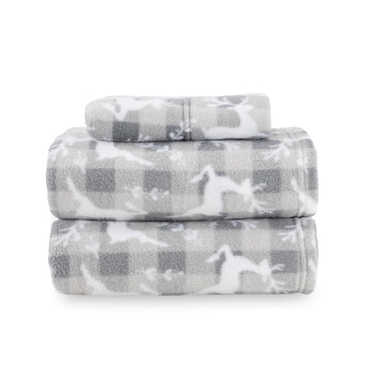 Berkshire Blanket Ultra-Soft Printed Microfleece Knit Sheet Set – 3-Piece Twin Set – Lightweight, Breathable, All-Season Comfort, Folk Buffalo Check Reindeer Grey