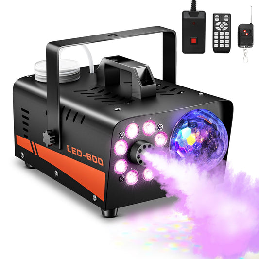 Smoke Machine, Fog Machine with Disco Ball Lights, 600W and 3000CFM with 13 Colorful LED Lights Effect, Wireless Remote Control, Suitable for Indoor, Wedding, Parties, Halloween, and DJ Stage