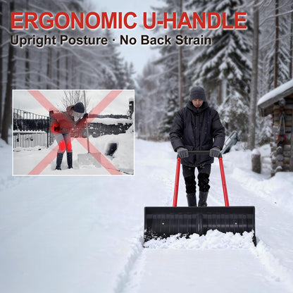30” Snow Shovel, Heavy-Duty Snow Pusher & Snow Plow, Ergonomic Handle, Lightweight Wide Blade for Fast Snow Removal, Back Saver Winter Tool for Driveway, Sidewalk, Patio, Deck