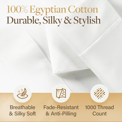 LANE LINEN 100% Egyptian Cotton King Sheets Set – 4 Piece Sateen Weave Bed Sheets, Ultra Soft, 16" Deep Pocket, Luxury King Size Sheet Set – White