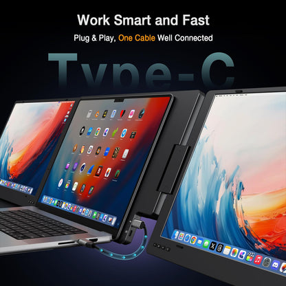 KYY 15.6" Laptop Screen Extender, 1080P FHD IPS Portable Monitor, One Cable USB-C Triple Monitor, Dual Travel Screen for 12"-17'' Laptops, 360° Rotation & Kickstand，X90D (Driver Need)