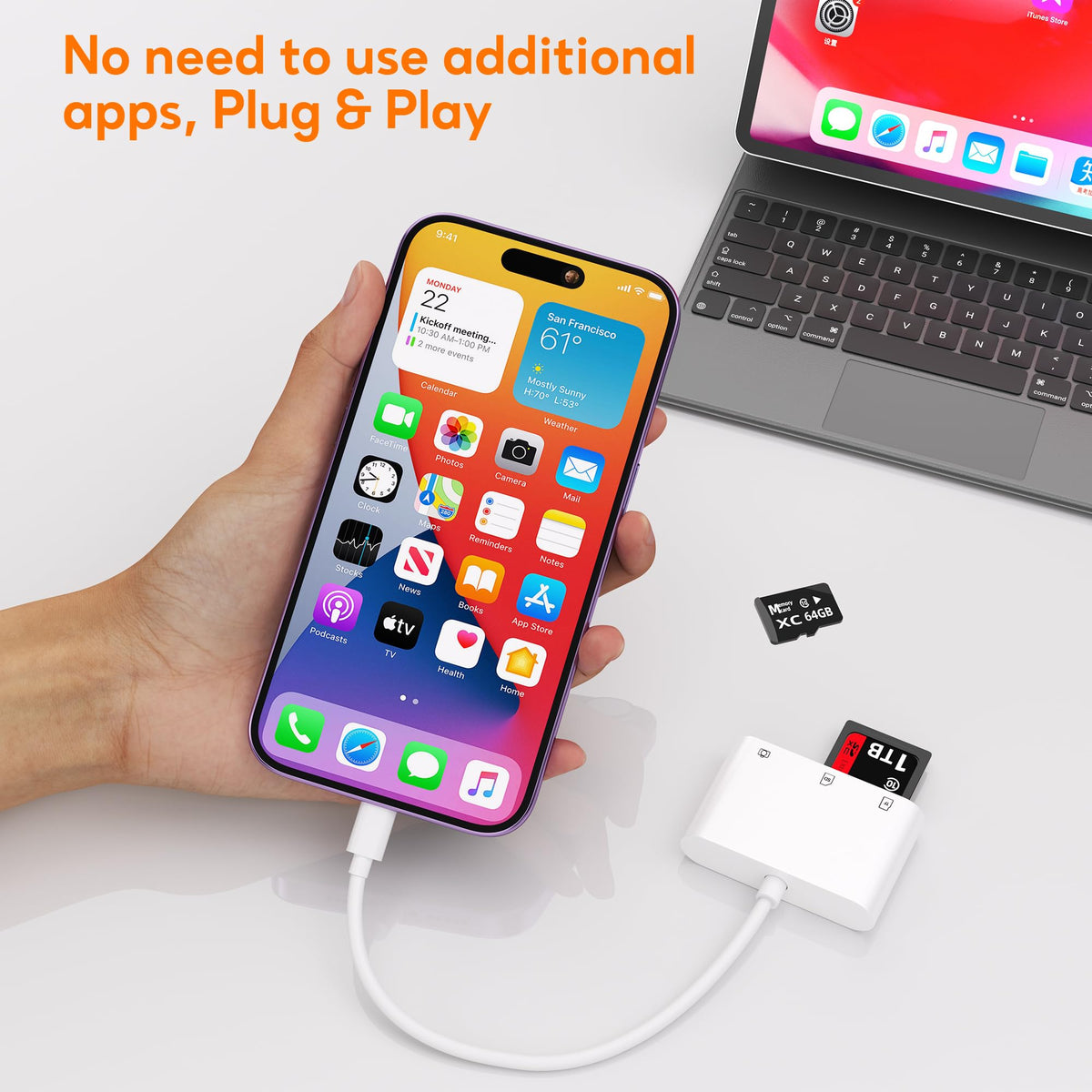 Bwttcb SD Card Reader for iPhone, Memory Card Veiwer Support SD and TF Card, USB Digital Camera Adapter for Lightning Devices Compatible with iPhone 13 12 11 and More