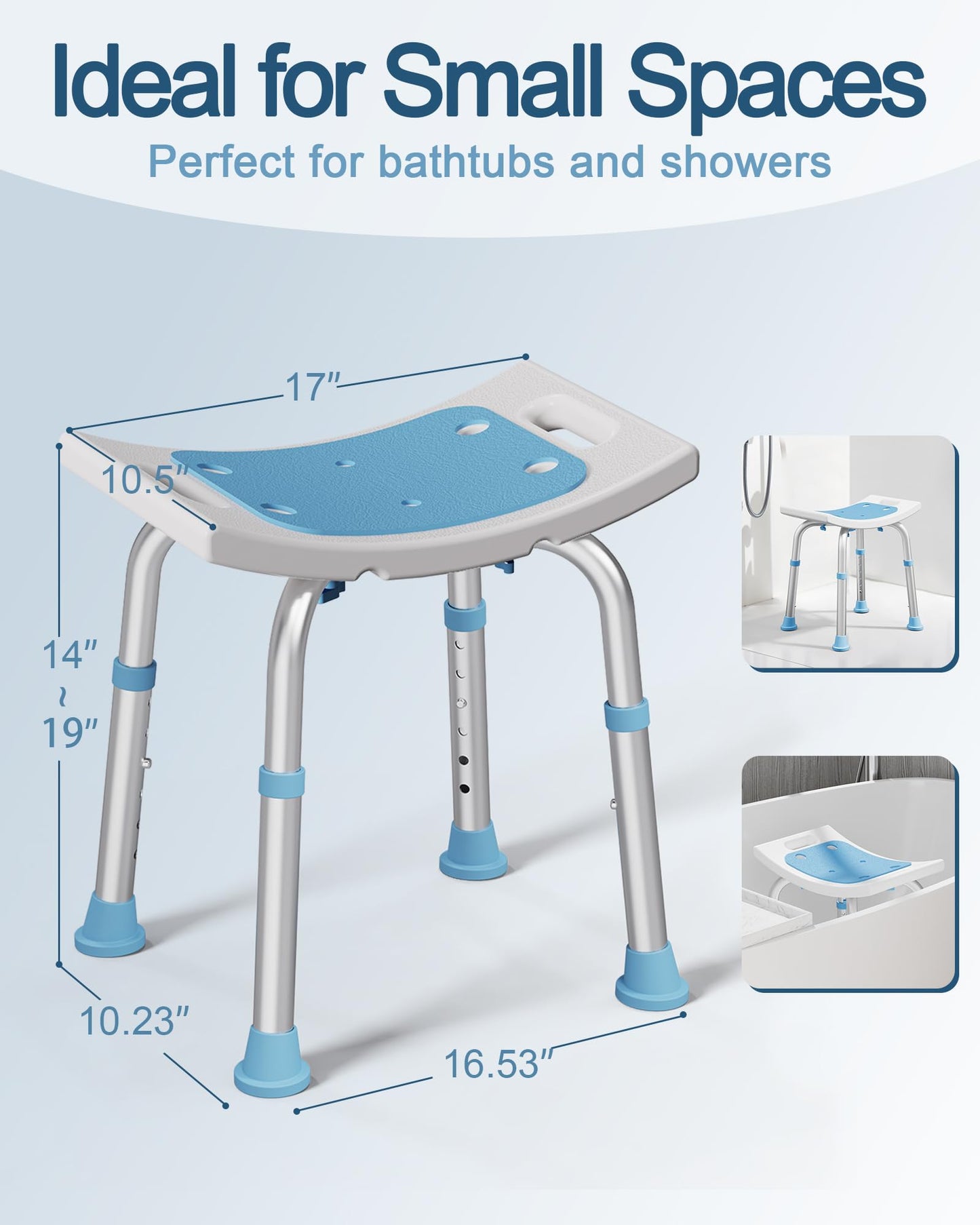 HOMLAND Shower Chair for Inside Shower, 400 lbs Adjustable Shower Stool with Suction Feet, Shower Seat for Inside Tub Bathroom Bench Bath Chair for Elderly and Disabled - Light Blue