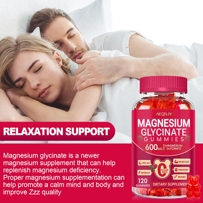 Magnesium Glycinate Gummies 600mg, Sugar Free Magnesium Gummies for Adults with L-Threonate, Chewable Potassium Supplements for Body Support, Zzz and Relaxation, 120 Count