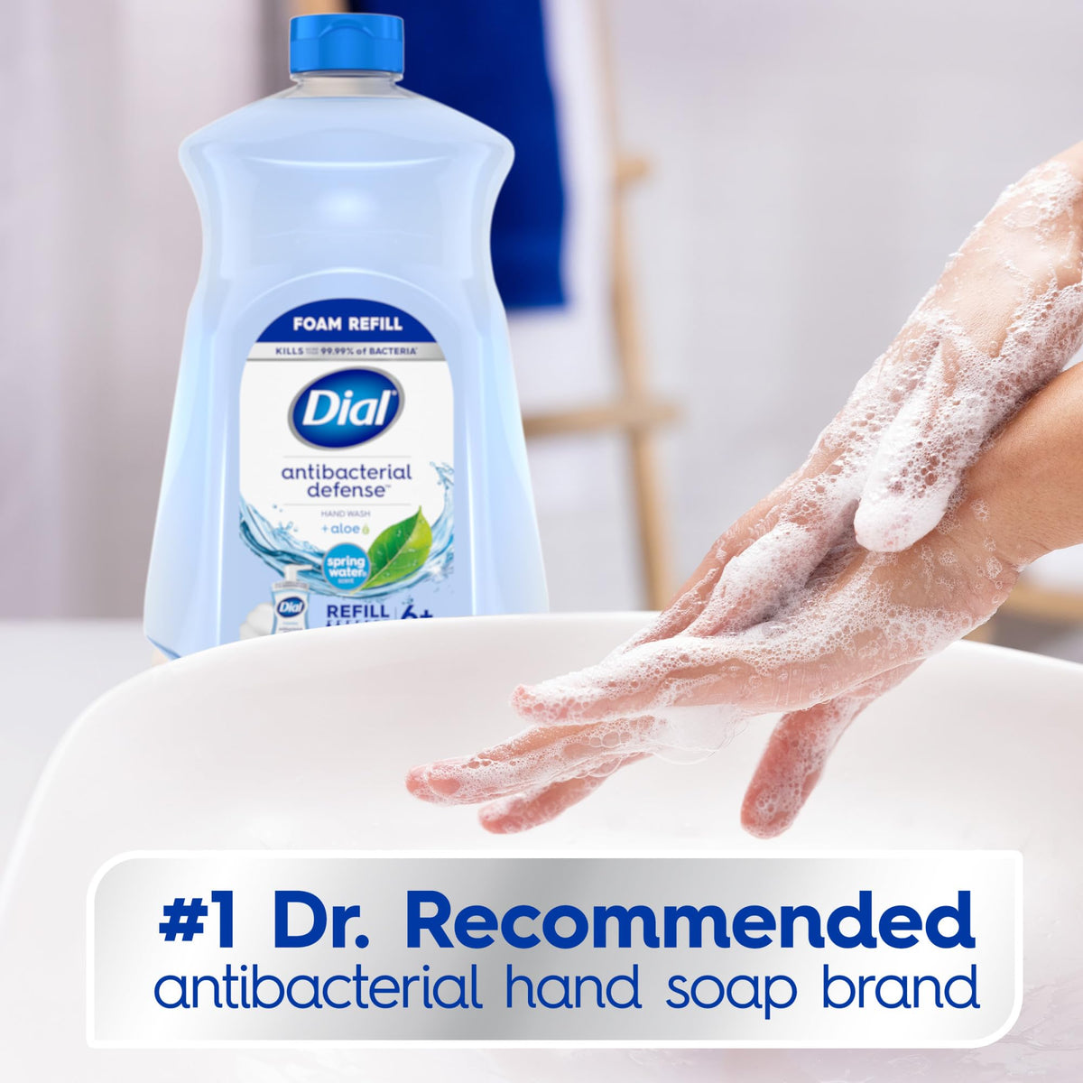 Dial Antibacterial Defense Foaming Hand Soap + Aloe, Spring Water Scent, 52 Fl Oz Hand Soap Refill, Dermatologist-Tested, Gentle on Skin