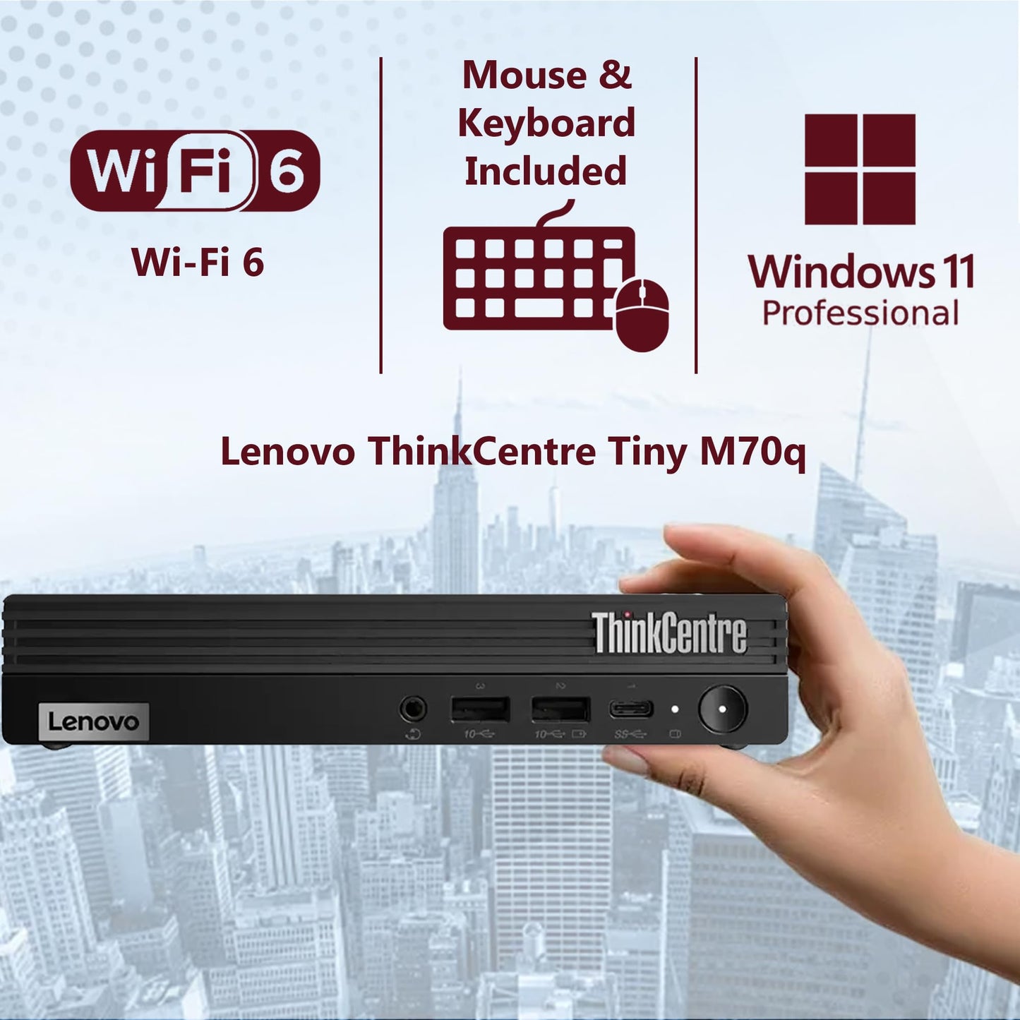 Lenovo ThinkCentre Tiny M70q Gen 5 Intel 10-Core i5-14400T (Beat i7-13700T), 16GB DDR5 RAM, 512GB NVMe, WiFi 6, Bluetooth, RJ-45, DP Port, HDMI, W11P, Business Desktop, 3 Yr Wty