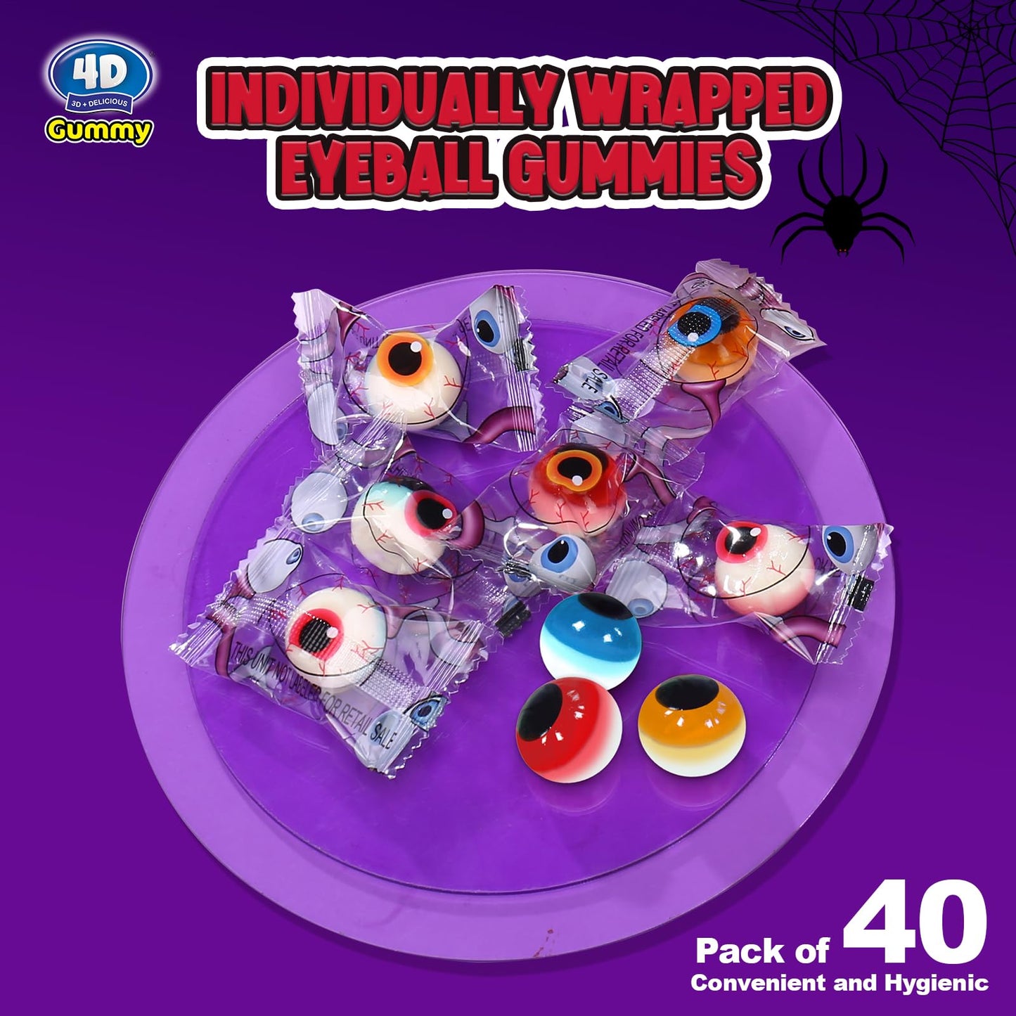 Amos Gummy Eyeball Halloween Candy Eye Candy Treats for Kids & Parties, 3D Gummy Eyeballs, Individually Wrapped,Sharing, 9oz Bag