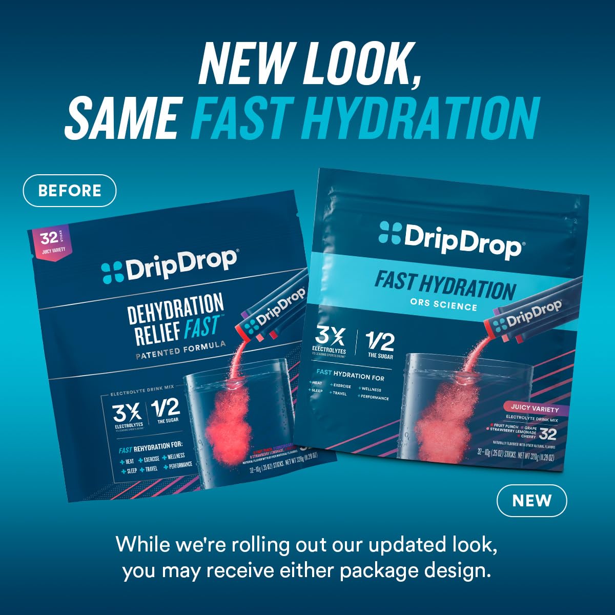 DripDrop Hydration Packets - Grape - Single Serve Electrolytes Powder Drink Mix - Non-GMO, Gluten Free, Vegan - 32 Sticks
