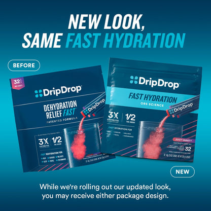 DripDrop Hydration Packets - Grape - Single Serve Electrolytes Powder Drink Mix - Non-GMO, Gluten Free, Vegan - 32 Sticks