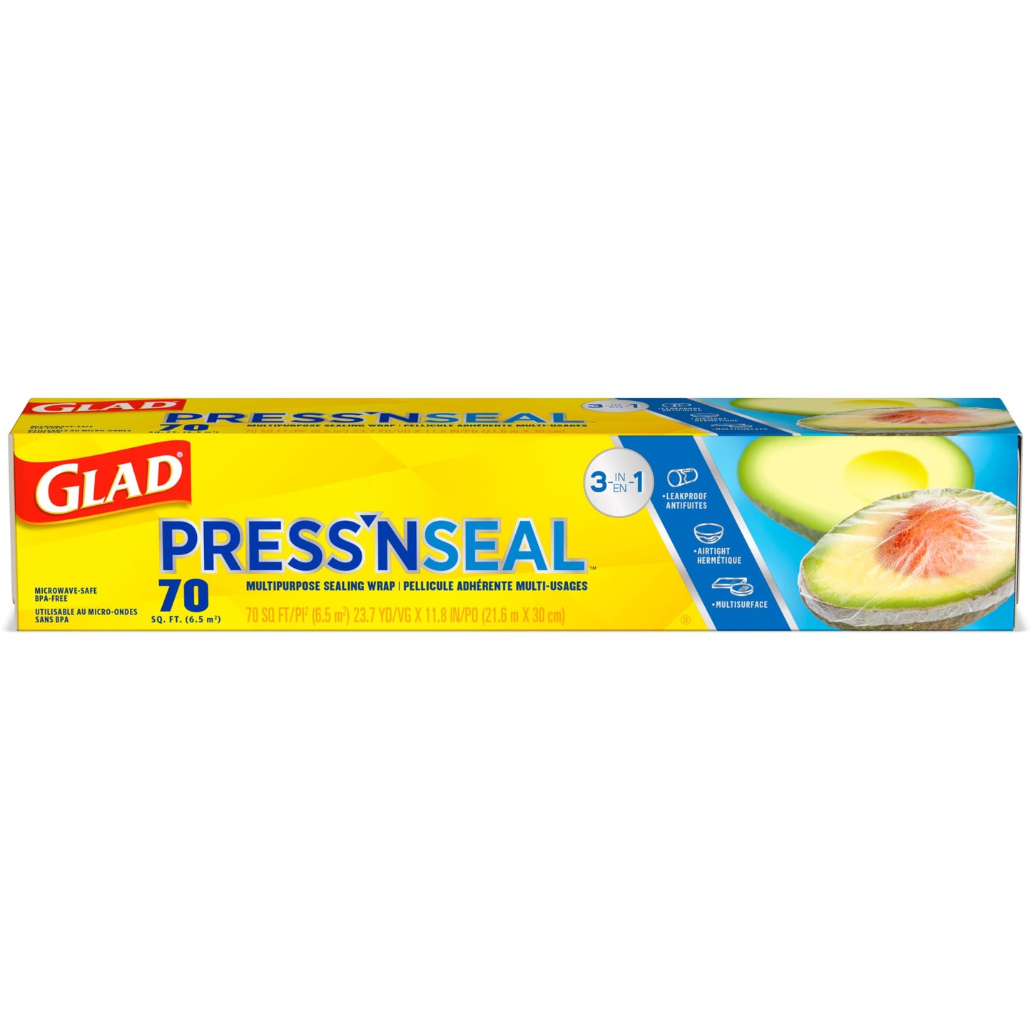Glad Press'N Seal Food Plastic Wrap, 70 Square Foot Roll (Package May Vary)