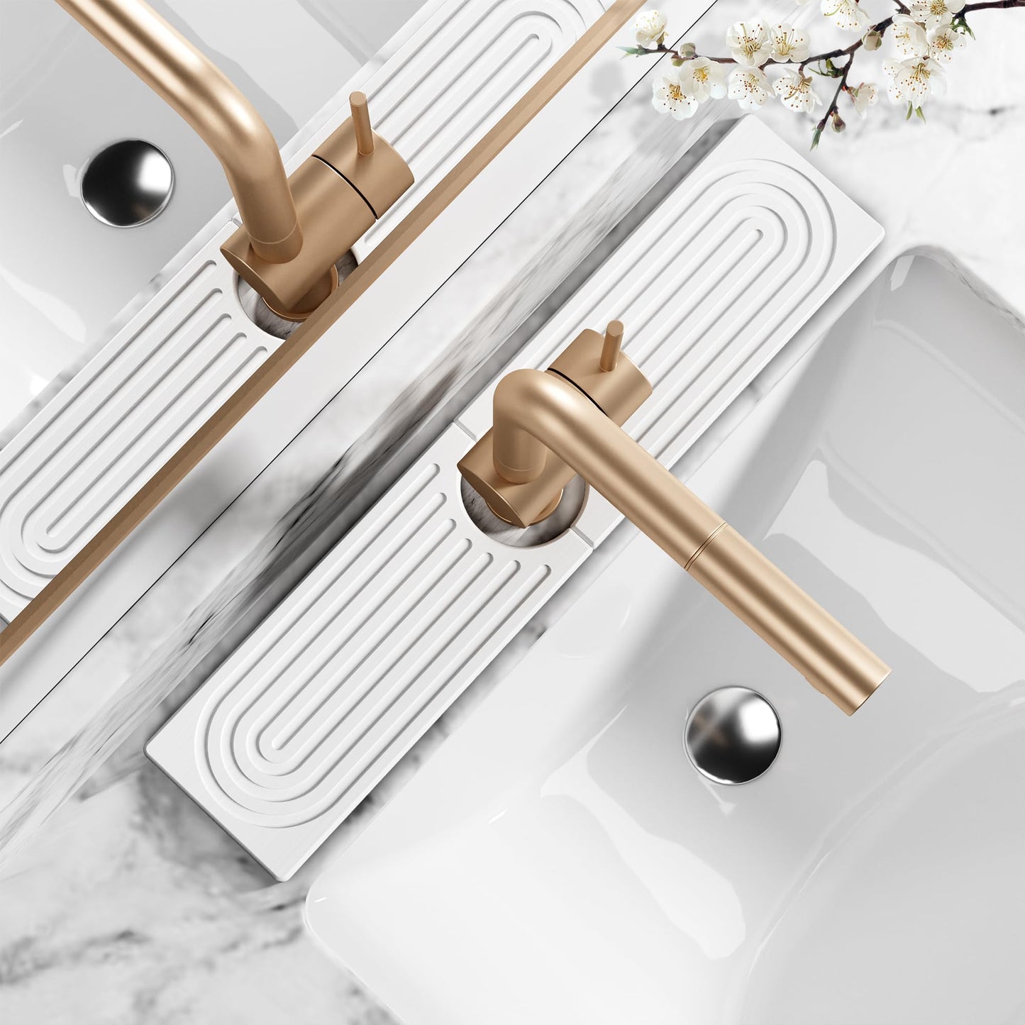 MAGKOTA Stone Faucet Mat for Kitchen Sink - Quick Dry Diatomite Sink Splash Guard, Prevents Moisture Buildup & Water Stains, Water Absorbing Stone Tray for Bathroom Countertop (White, 20" x 4")