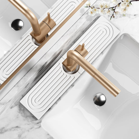 MAGKOTA Stone Faucet Mat for Kitchen Sink - Quick Dry Diatomite Sink Splash Guard, Prevents Moisture Buildup & Water Stains, Water Absorbing Stone Tray for Bathroom Countertop (White, 20" x 4")