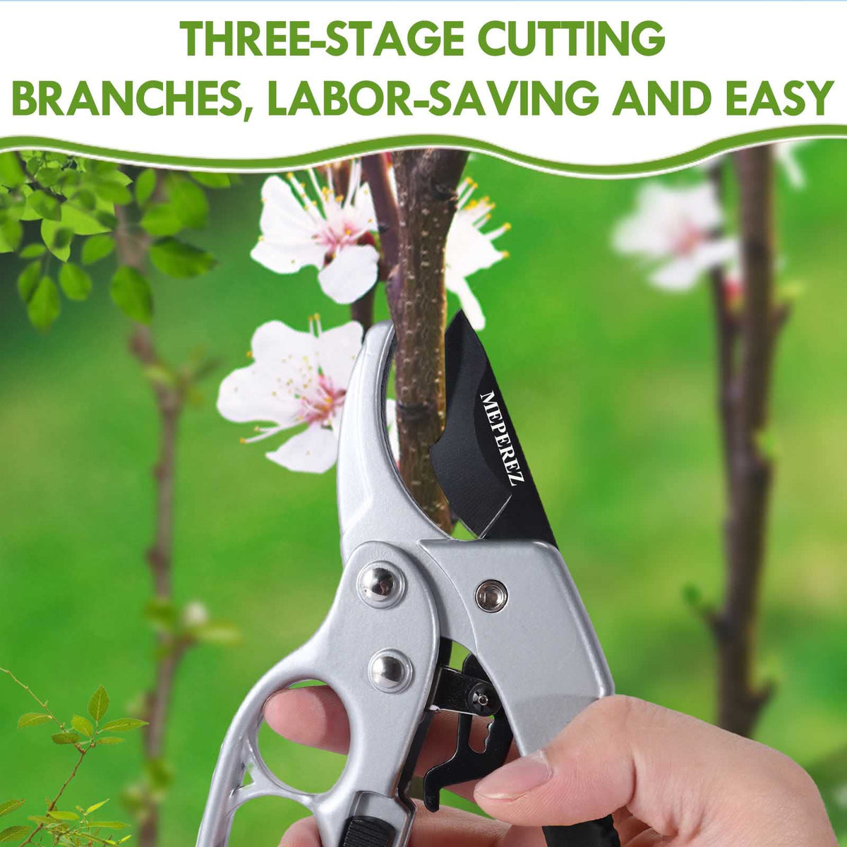 MEPEREZ Germany Pruning Shears, Arthritis Weak Hand Snips, Work 3 Times Easier, 1-Inch Cut Capacity Garden Clippers, Ergonomic handle, Rust resistant, high strength steel, Sharp