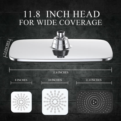 Veken Wide Rain Shower Head with 6 Modes Handheld Water Spray，High Pressure Showerhead Combo with Arm for Bathroom Accessories，Home Decor Adjustable Dual Shower with Anti-Clog Nozzles,Silver Chrome