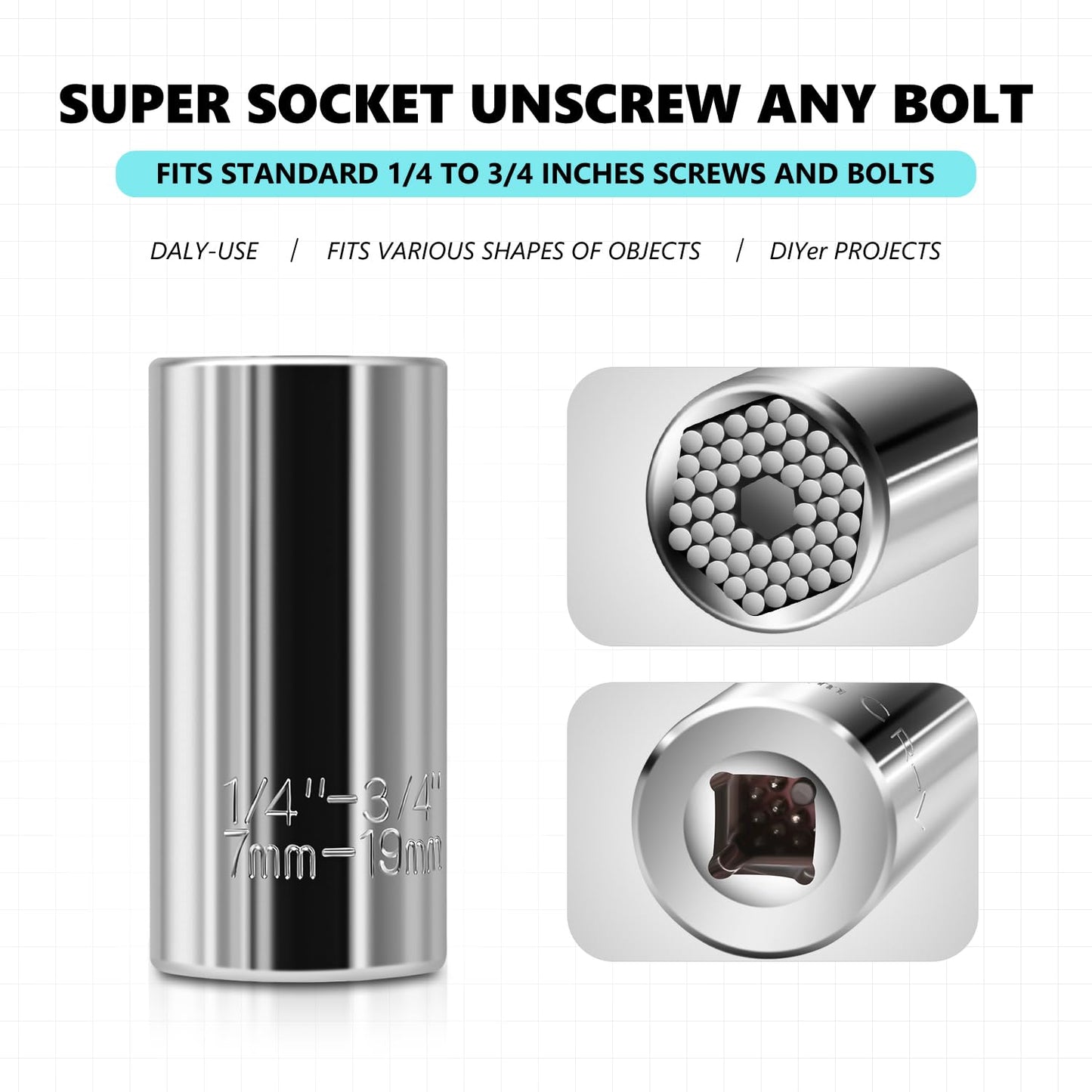 DNA MOTORING T-handle Screwdriver Set With Super Socket Fits Standard 1/4 to 3/4 Inches Screws and Bolts,15pcs CRV Bits, 19 In 1 Tool Set, Blue, Tools-00418