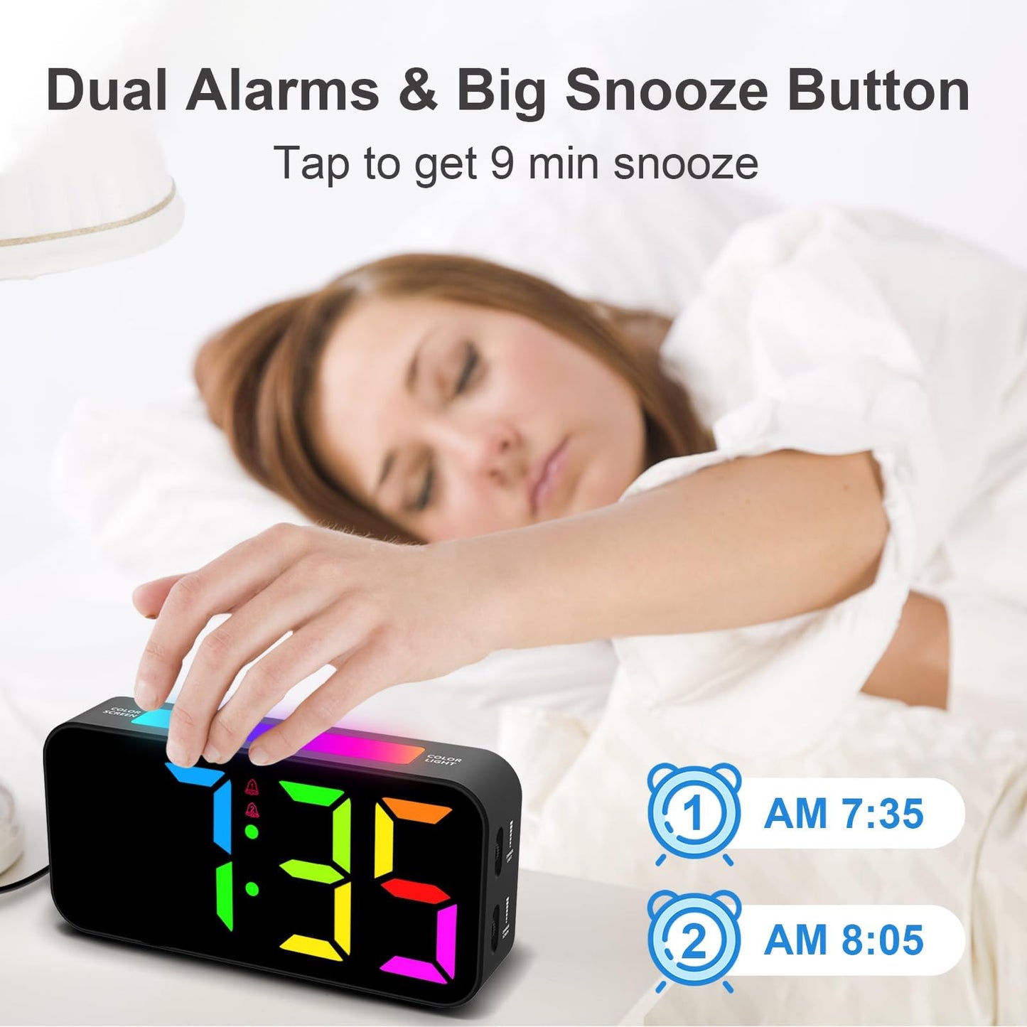 Topski Loud Alarm Clocks for Bedrooms Heavy Sleepers, Plug-in Digital Bedside Clock with Night Light, Large Display, Dual Alarm, Snooze, Dimmable for Kids Teens Boys Girls