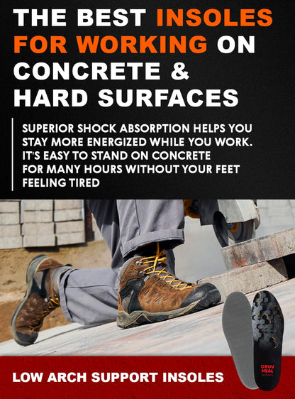 (New) Work Comfort Orthotic Insoles - Anti Fatigue Shoe Insert Men Women - Low Arch Support - Shock Absorption - Foot Pain Relief - Work Boot Insoles (Black Hexagons, L)