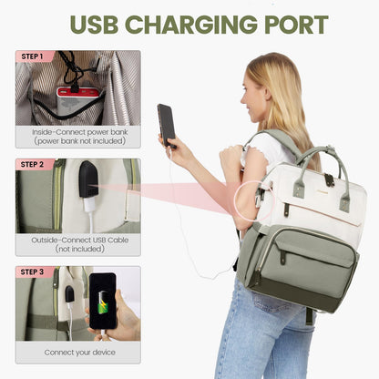 LOVEVOOK Laptop Backpack for Women, 15.6 Inch Work Business Backpacks Purse with USB Port, Large Capacity Nurse Bag College Bookbag for School, Waterproof Casual Daypack for Travel