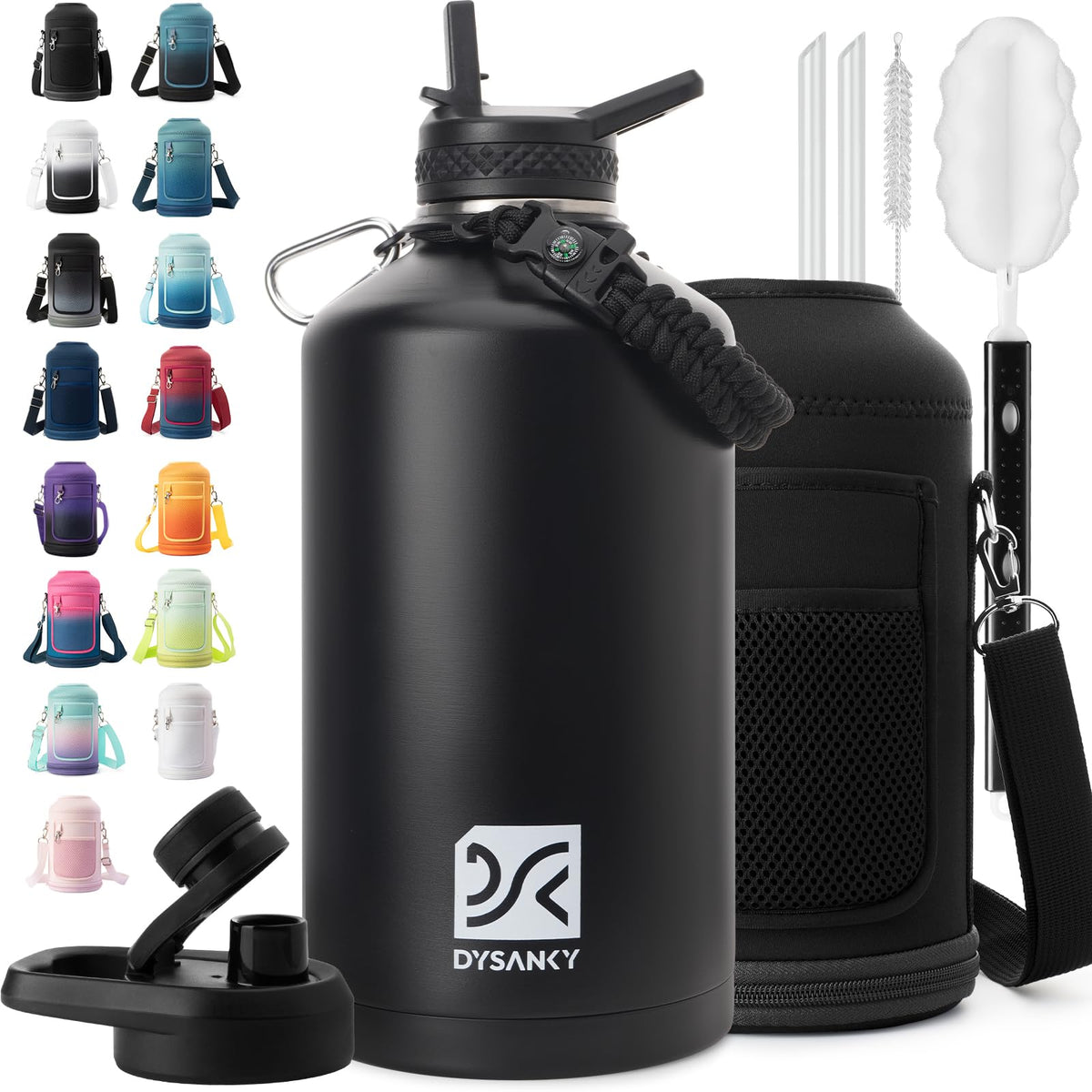 DYSANKY 1 Gallon Water Bottle Insulated | Thickened Stainless Steel Vacuum Metal Water Jug | Portable Sports Large Thermos for Gym and Hiking with Straw, Carrier Bag, Handle Strap | BPA-Free 128 oz