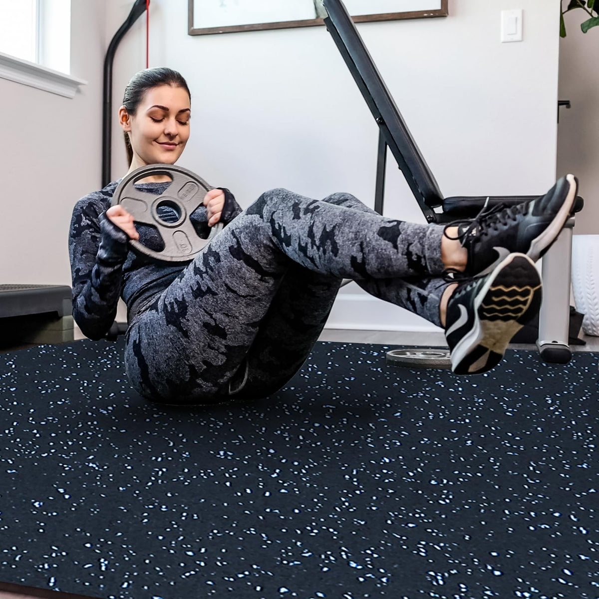 SUPERJARE 0.56'' Thick 24 Pcs 96 Sq Ft Rubber Top Exercise Equipment Mats, High Density EVA Foam Mats with Rubber Top, Interlocking Gym Flooring for Home Gym, Protective Workout Mat, Black/Blue
