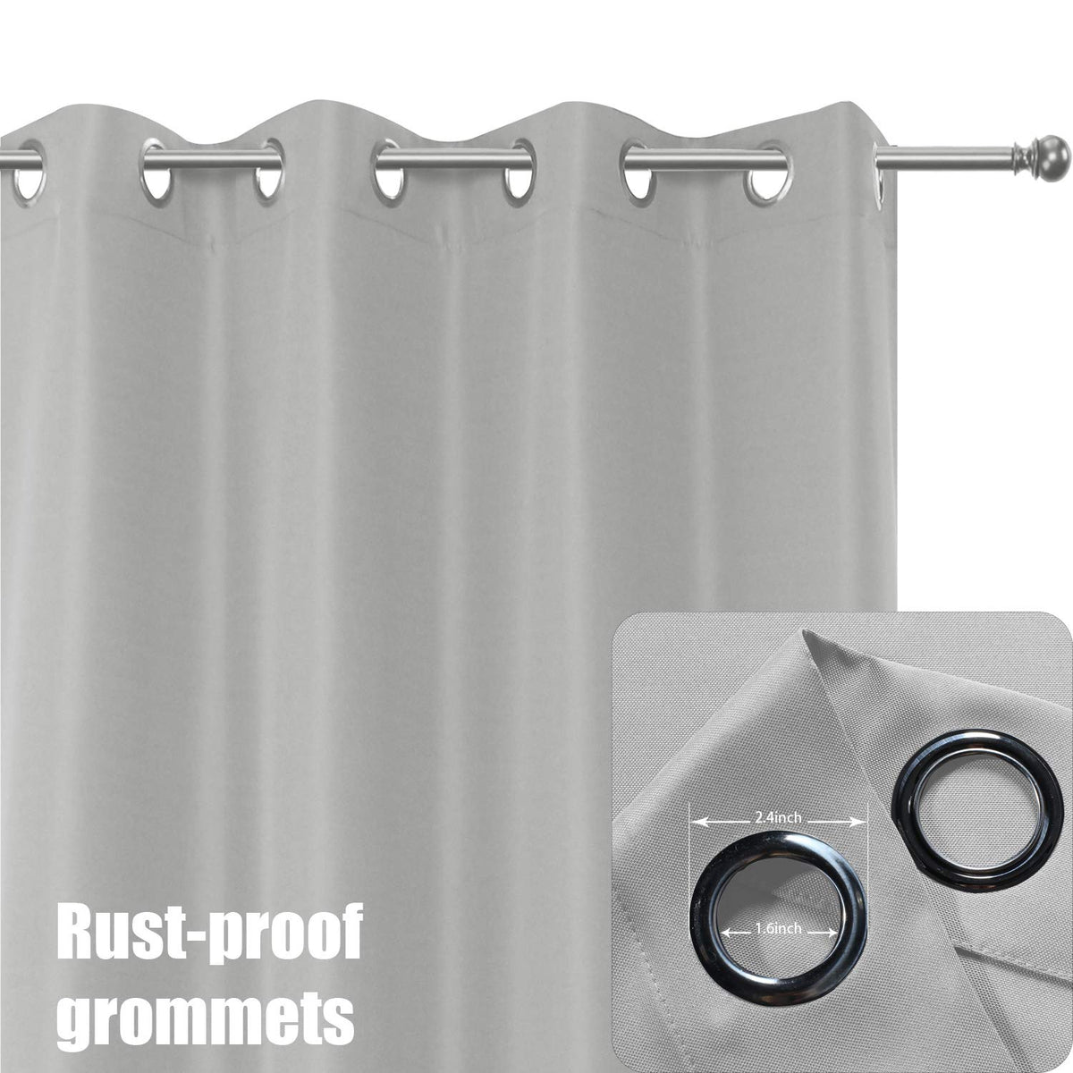 BONZER Outdoor Curtains for Patio Water Resistant Heavy Privacy Sunlight Blocking Grommet Outside Curtains for Porch, Pergola, Gazebo, 1 Panel, 54W x 120L inch, Silver