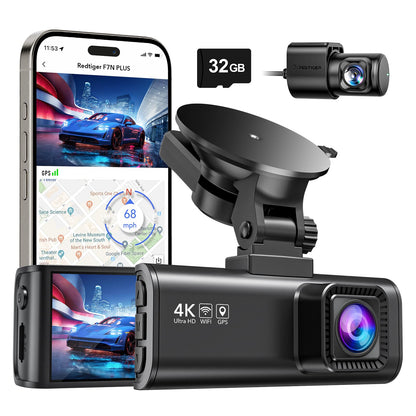 REDTIGER Dash Cam Front Rear, 4K/2.5K Full HD Dash Camera for Cars, Included 32GB Card, Built-in Wi-Fi GPS, 3.18” IPS Screen, Night Vision, 170°Wide Angle, WDR, 24H Parking Mode(F7NP)