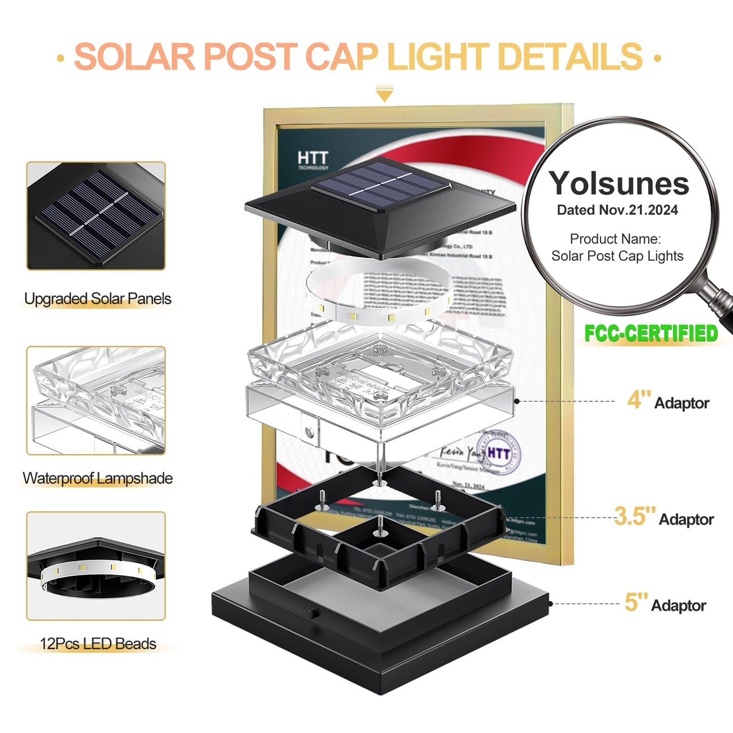 Solar Post Cap Light 8 Packs, Waterproof Solar Powered Fence Light, 4x4 IP65 Black Outdoor Post Solar Lights for Deck Garden & Patio Lights for 3.5x3.5,4x4,5x5 Wood & Vinyl Posts Warm White Lighting