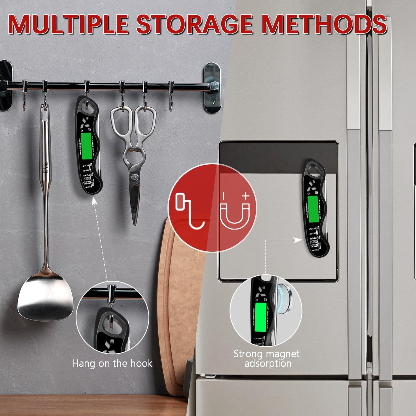 Meat Thermometer Digital，IP67 Waterproof Cooking Thermometer with Backlight, Calibration & Hold Function，Food Thermometer for Cooking,Outdoor Grilling，Suitable as Stocking Stuffers for Men