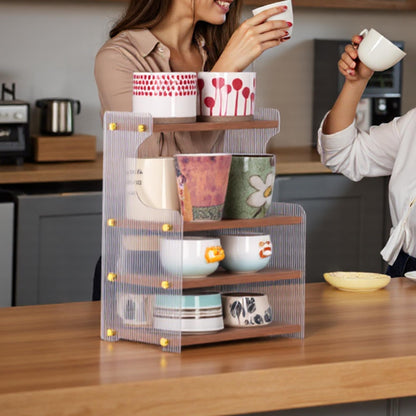 KAOTGOT Coffee Mug Holder Wooden Cup Station Organizer 4-Tier Cup Holder for Coffee Bar Mug Display Rack for Countertop Mug Holder Shelf for Home Kitchen Wood