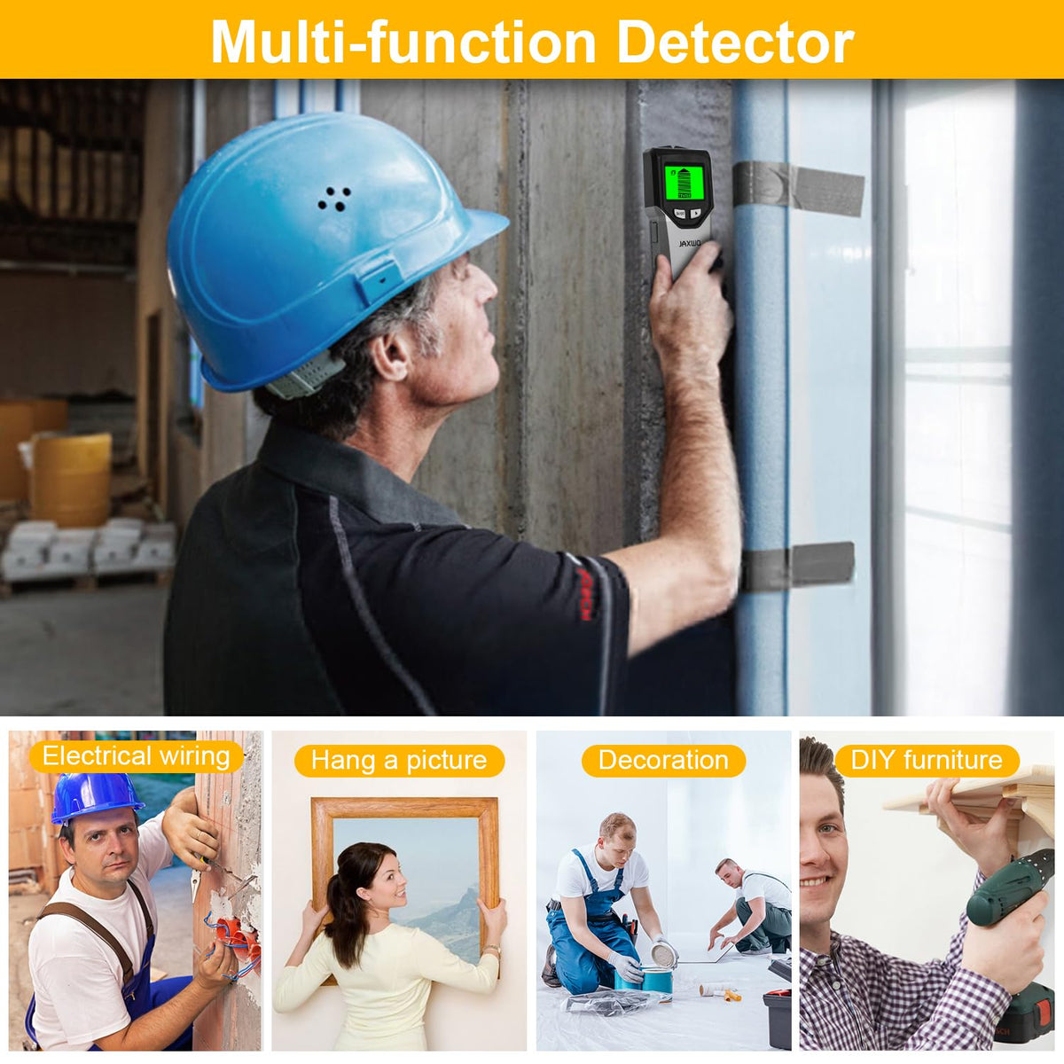 Stud Finder Wall Scanner - 5 in 1 Stud Finder Tool w/Intelligent Microprocessor Chip and HD LCD Display, Stud Detector Beam Finders for the Center and Edge of Wood AC Wire Metal Studs Joist Pipe