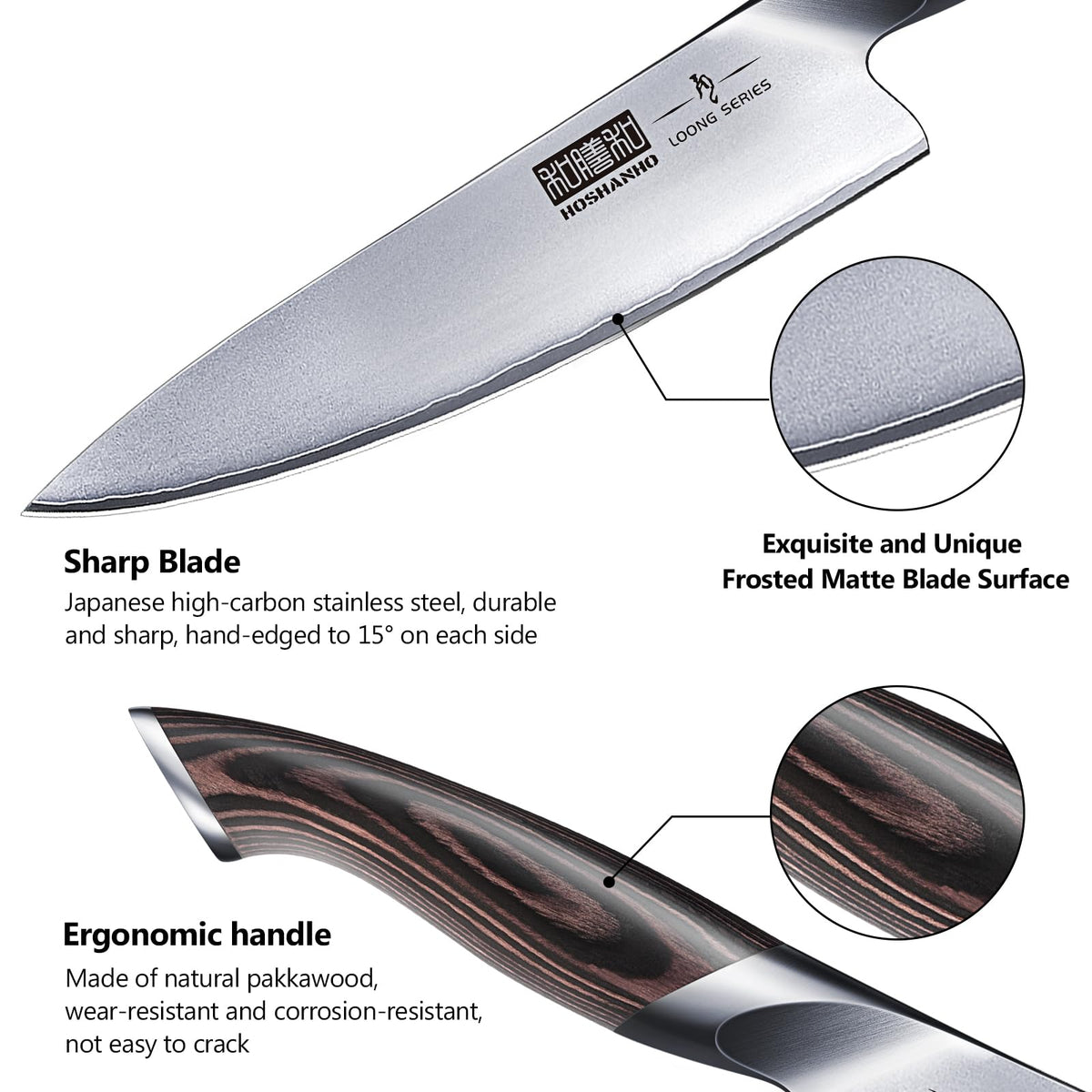 HOSHANHO 3 Pieces Knife Set, Professional Japanese High Carbon Stainless Steel Kitchen Knife Set, Ultra Sharp Chef Knives Sets with Ergonomic Pakkawood Handle