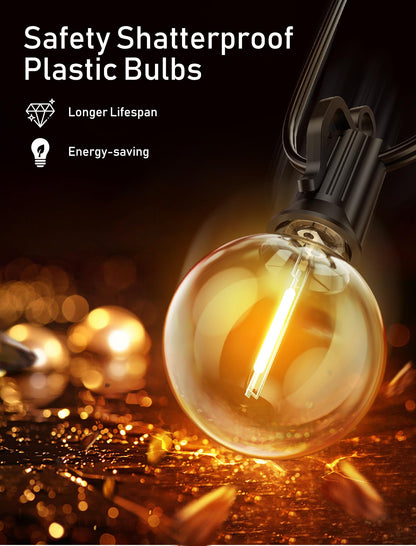 Outdoor String Lights with Remote - 58 Ft Globe Patio Lights, 4 Lighting Modes, 25 LED G40 Bulbs Waterproof Connectable Commercial Hanging Lights for Backyard Party
