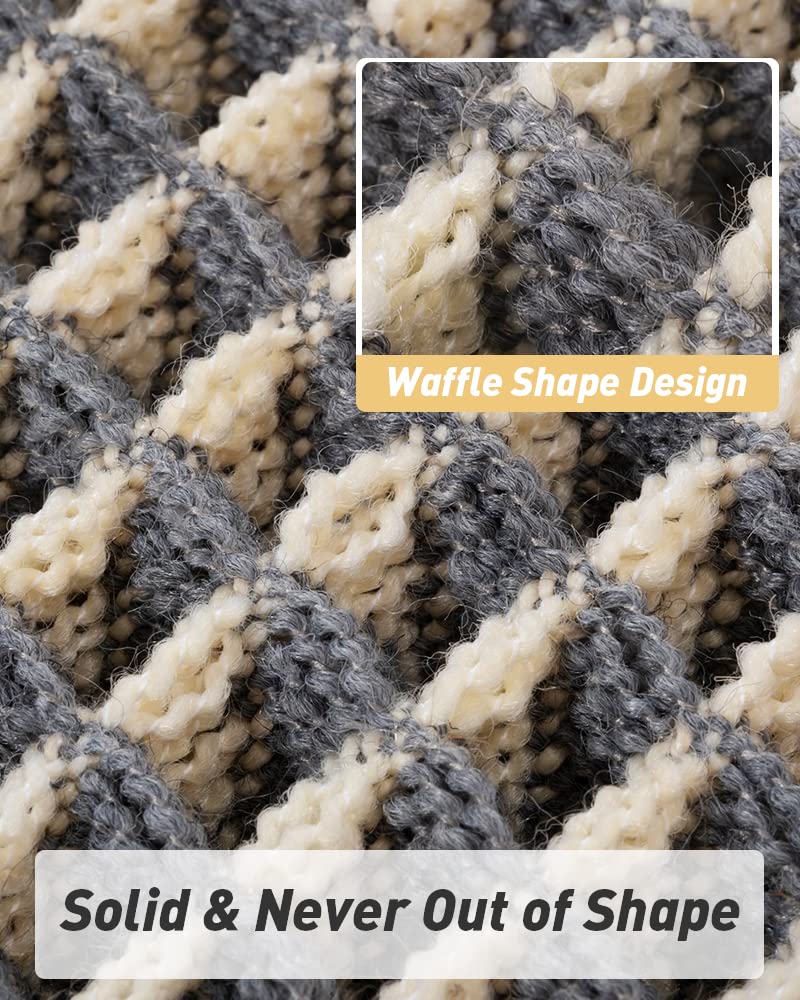 Upgraded Waffle Runner Rug Super Absorbent Non Slip Bath Mats for Bathroom Washable Bathroom Runner Rug with Tassels, Ideal for Hallway Bedroom Laundry Room, Dark Grey & Yellow, 2' x 6'(24" x 72")