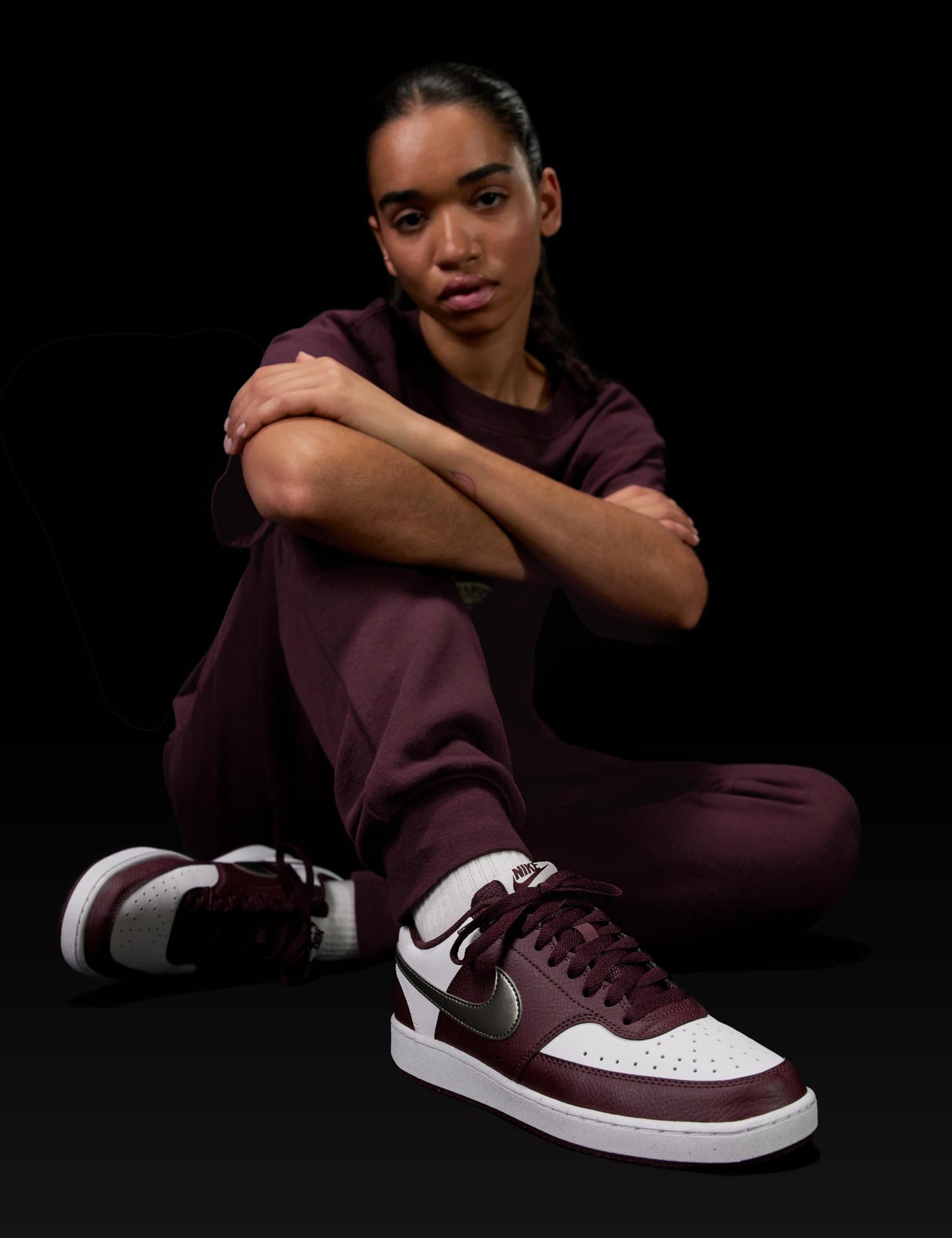 Nike Women's Court Vision Low Next Nature Shoes, White/Metallic Pewter-Burgundy Crush, 9.5