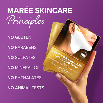 MAREE Collagen Facial Mask with Hyaluronic Acid - Hydrating Face Masks Skincare - Mascarillas Faciales For Women Skin Care - Gold, 5 Count