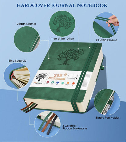 PERCUN B5 Lined Journal Notebook - 365 Page Large Leather Journals for Writing Women Men，Hardcover Notebook with 100Gsm Thick Pages，Daily Diary for Travel, Work，School，College Ruled (7.6" x 10.3")