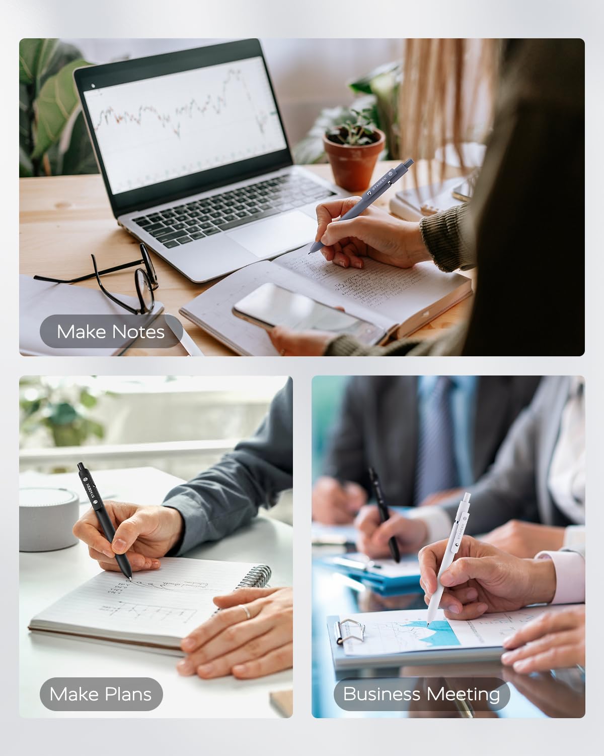 STAGEEK Black Gel Pens, 12Pcs Fine Point Smooth Writing Pens with 3 Extra Refills, Quick Dry Black Ink Pens for Journaling, Office, Note Taking, School Supplies, Nurse Aesthetic(Black)