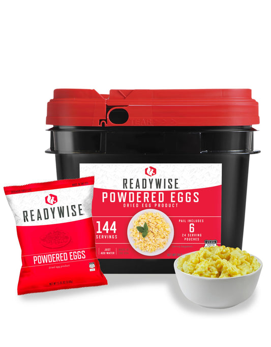 ReadyWise Emergency Food Supply - 144 Servings Freeze Dried Powdered Eggs Bucket, Protein Meals, Survival Food, Backpacking, Camping Essentials & Emergency Prepping Supplies, up to 10 Year Shelf Life