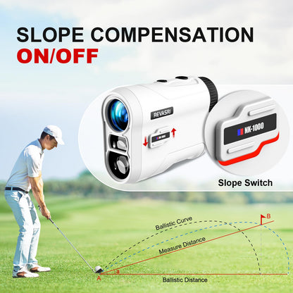 REVASRI Golf Rangefinder with Slope and Pin Lock Vibration, External Slope Switch for Golf Tournament Legal, Rangefinders with Rechargeable Battery 1000YDS Laser Range Finder