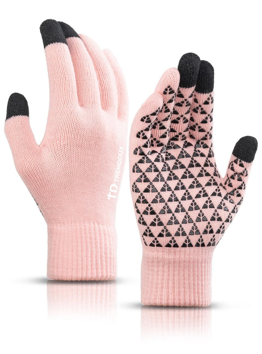 TRENDOUX Winter Gloves for Men Women - Upgraded Touch Screen Cold Weather Thermal Warm Knit Glove for Running Driving Hiking (Pink M)