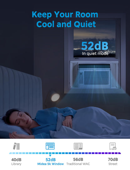 Midea MAW05R1JWT-B Electronic 5K 5,000 BTU, 3-in-1 Fan/Dehumidifier Window AC Unit, Easycool Air Conditioner with Remote Control, Cools up to 150 Sq. Ft, Fits Bedroom, Study, Office, White