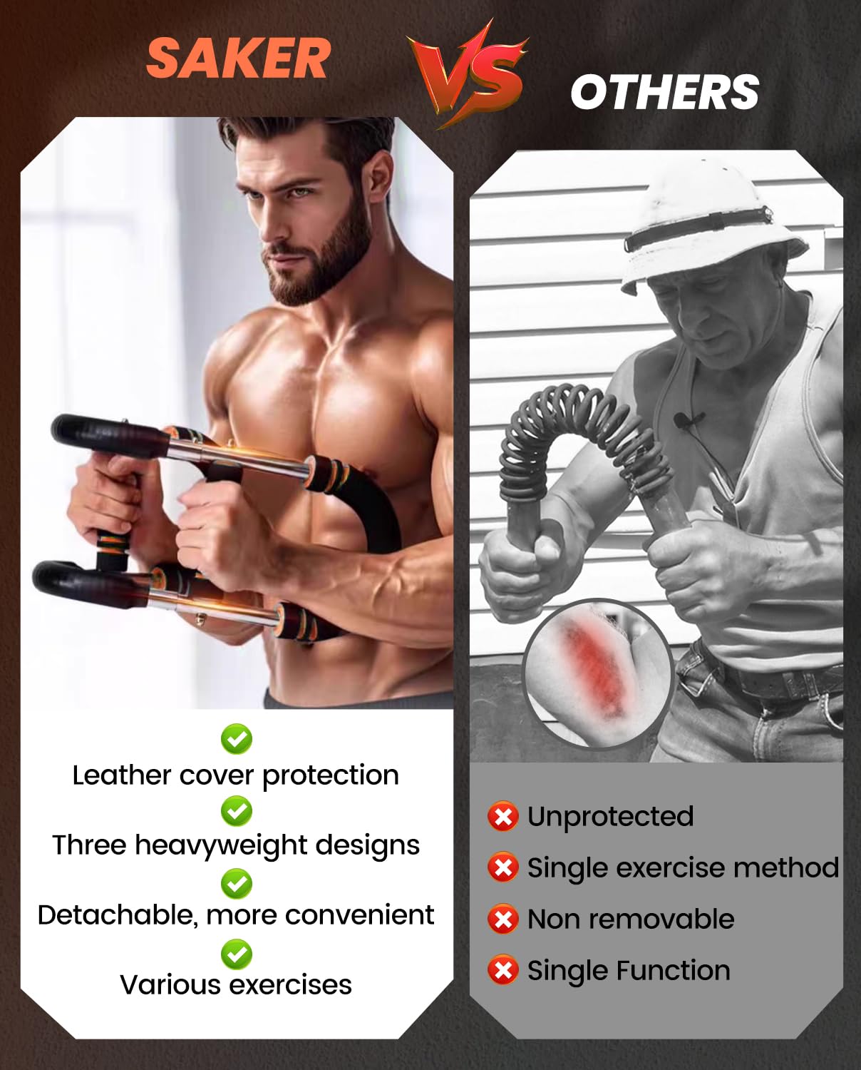 2026 New Saker Power Twister Arm Trainer, Adjustable Chest Workout Equipment,Forearm Strengthener, Arm Exercise Gift for Home Gym, for Men, Ideas for Fitness Enthusiasts (20-60lb)