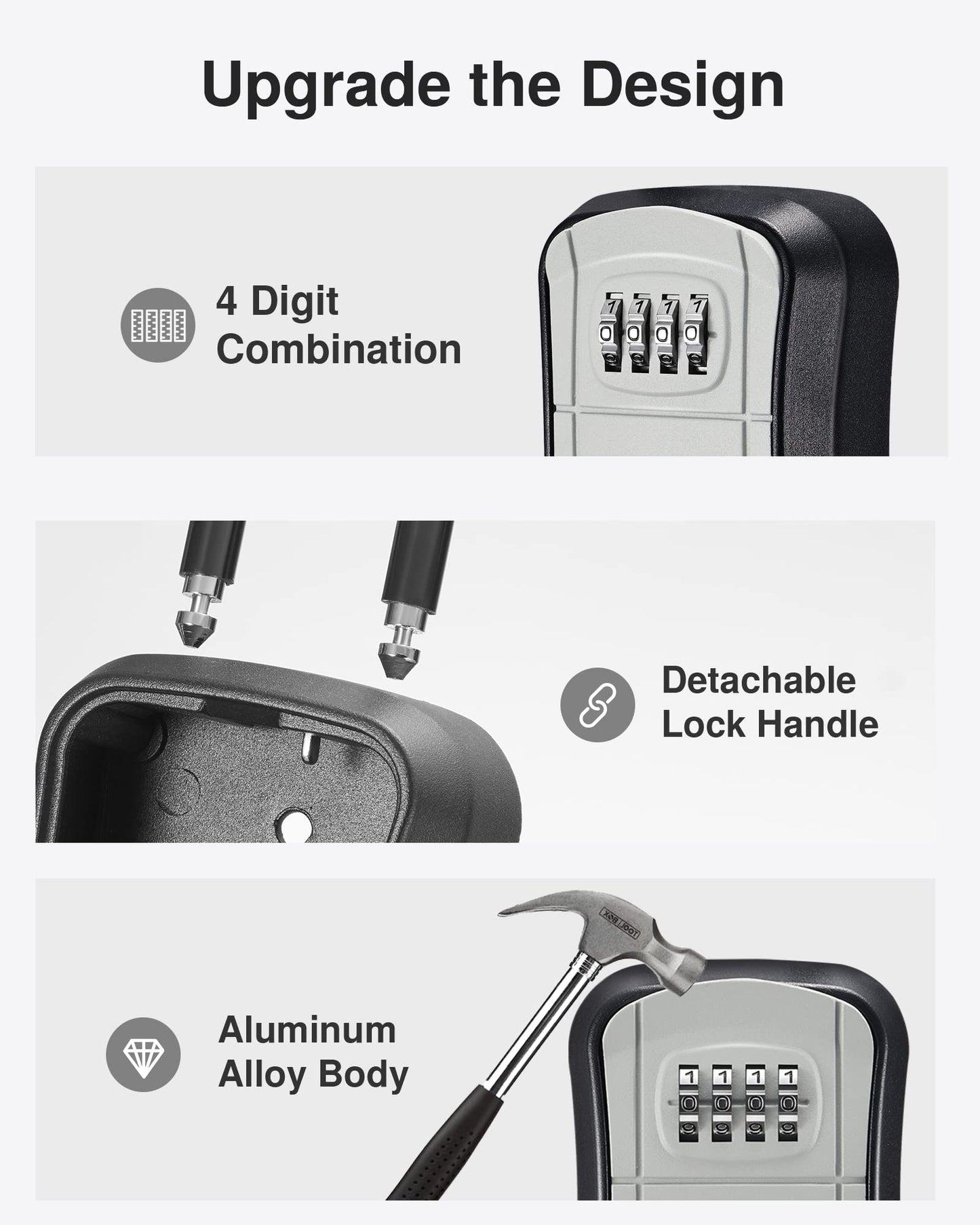 Puroma Key Lock Box, Portable Combination Lockbox Wall-Mounted Key Storage Box for House Keys, Resettable Code Safe Security Lock Box for Home, Office, Apartment Spare Key Storage (1 Pack, Gray)